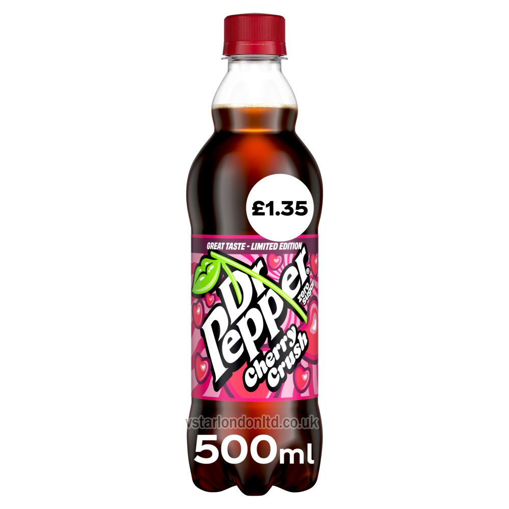 Dr Pepper Zero Cherry Crush 500ml (Pack of 12 Bottles) - Refreshing Drink