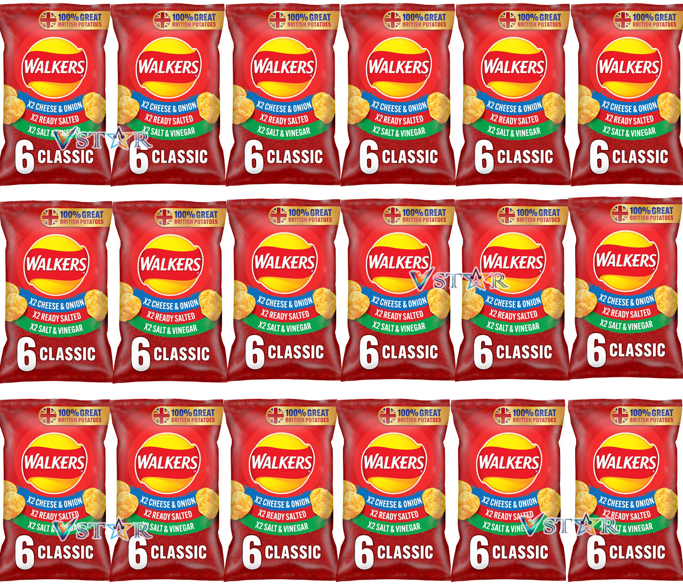 Walkers Classic Variety Crisps 6 Pack Multipack 150g (Case Of 18)