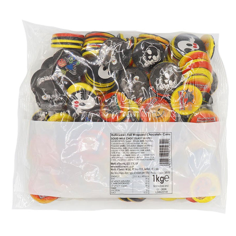 Halloween Milk Chocolate Coins 1kg Foil Wrapped Spooky Character Sweets