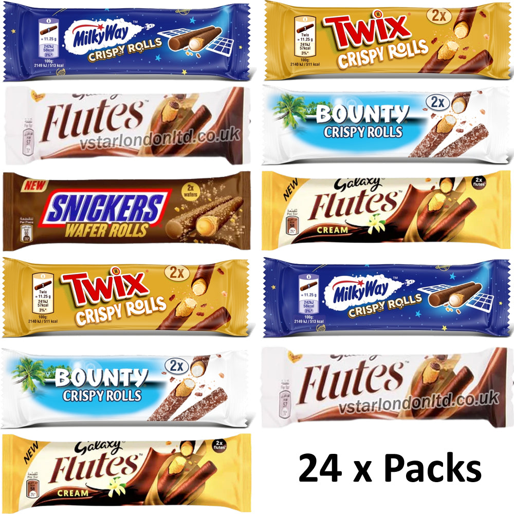 Delicious Chocolate Crispy & Wafer Rolls – Milky Way, Twix, Bounty & More (12 & 24 Packs)
