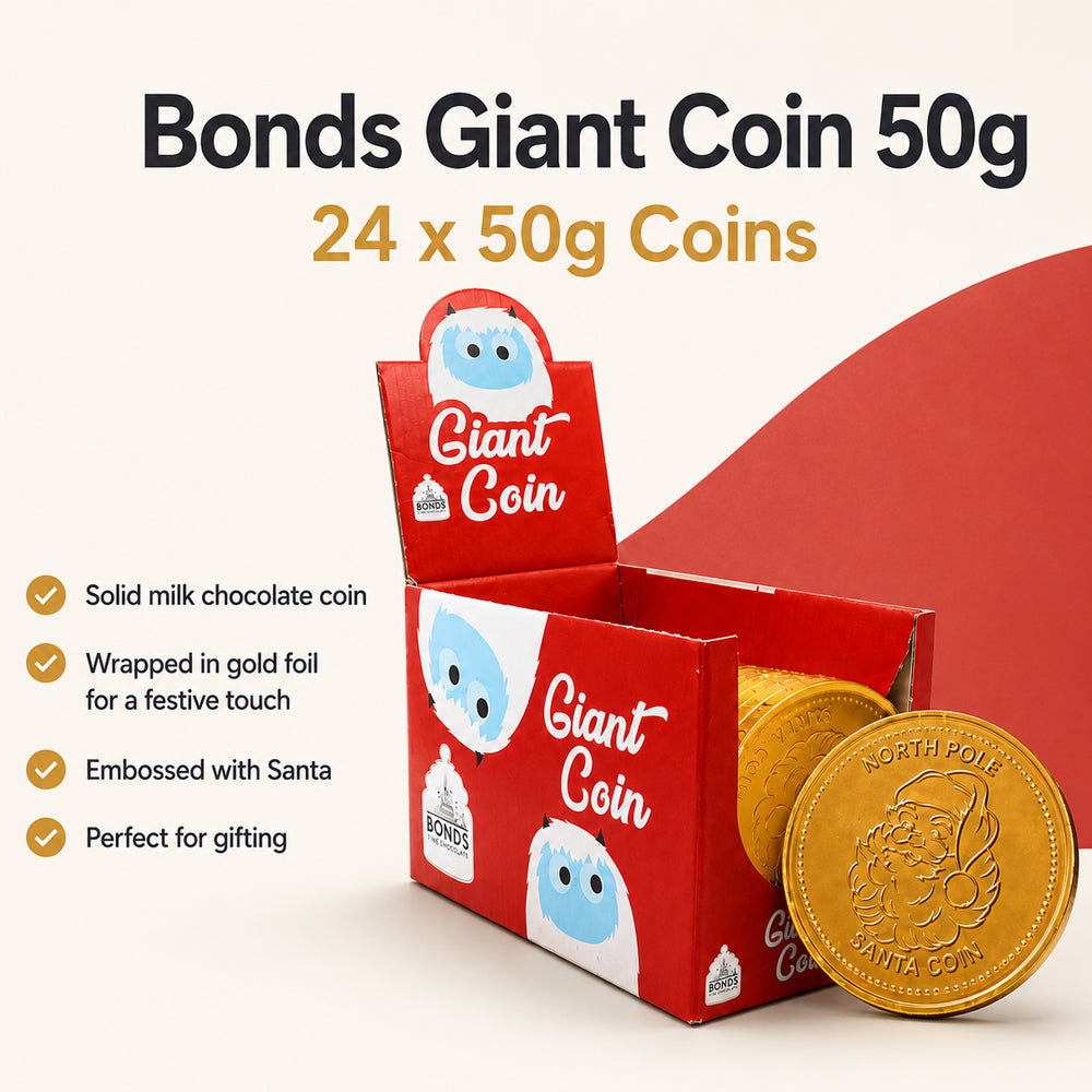Bonds Giant Gold Santa Chocolate Coin 50g (Box of 24)