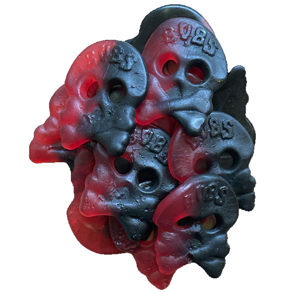 Bubs Vegan Large Liquorice & Raspberry Skulls