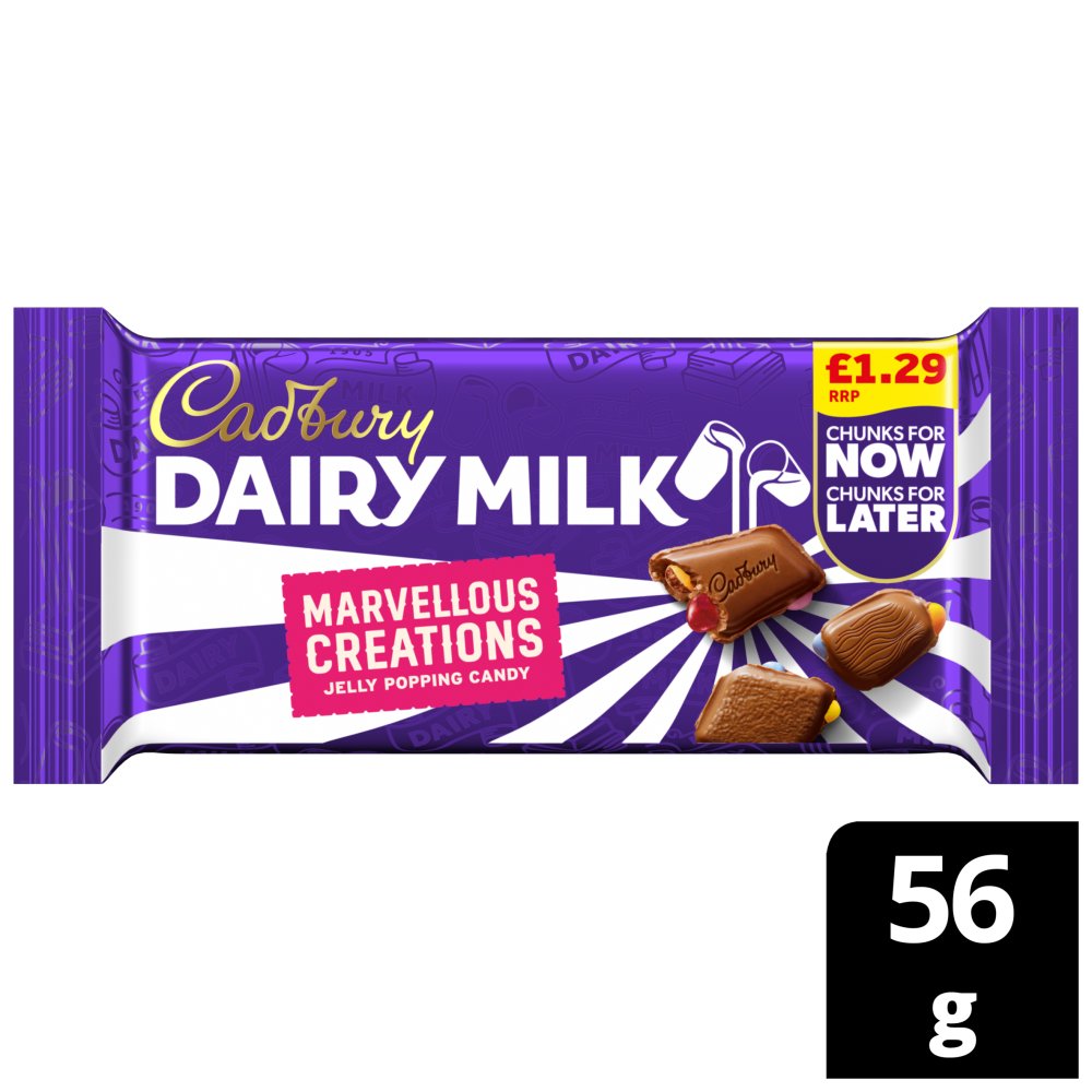 Cadbury Dairy Milk Marvellous Creations Jelly Popping Candy Chocolate 56g PMP (Box of 22)