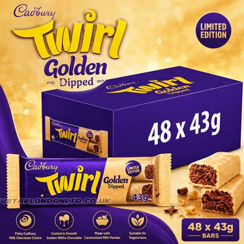 Cadbury Twirl Golden Dipped Limited Edition 43g x 48 Bars | Golden Chocolate