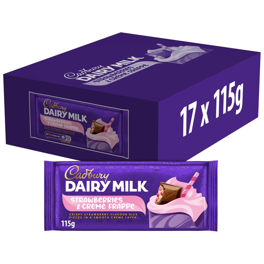 Cadbury Dairy Milk Strawberries & Creme Frappe Chocolate Bar 115g (8 & 17 Bars)