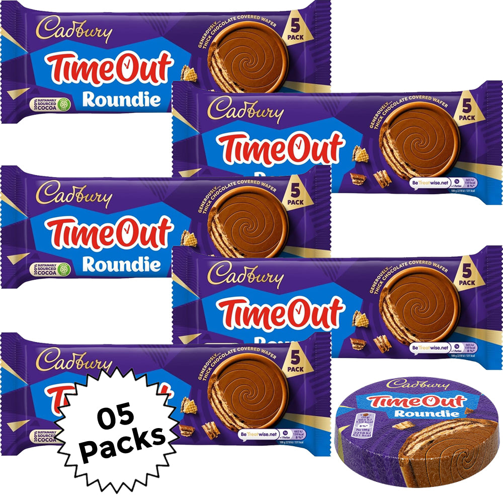 Cadbury Timeout Roundie Chocolate Biscuit Bar 150g (5 & 10 Packs)