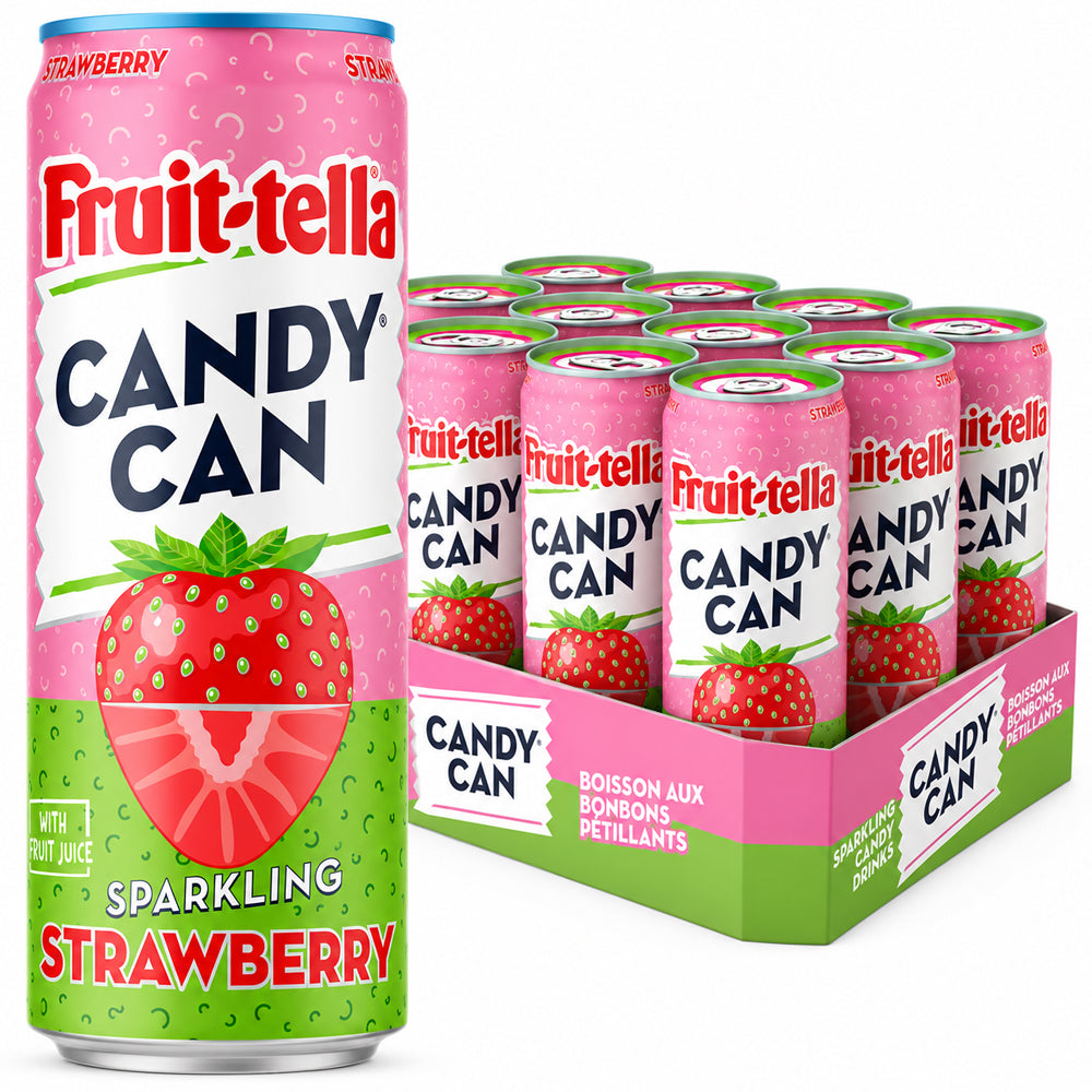 Candy Can Fruit-Tella Strawberry Sparkling Drink 330ml (Pack of 12)