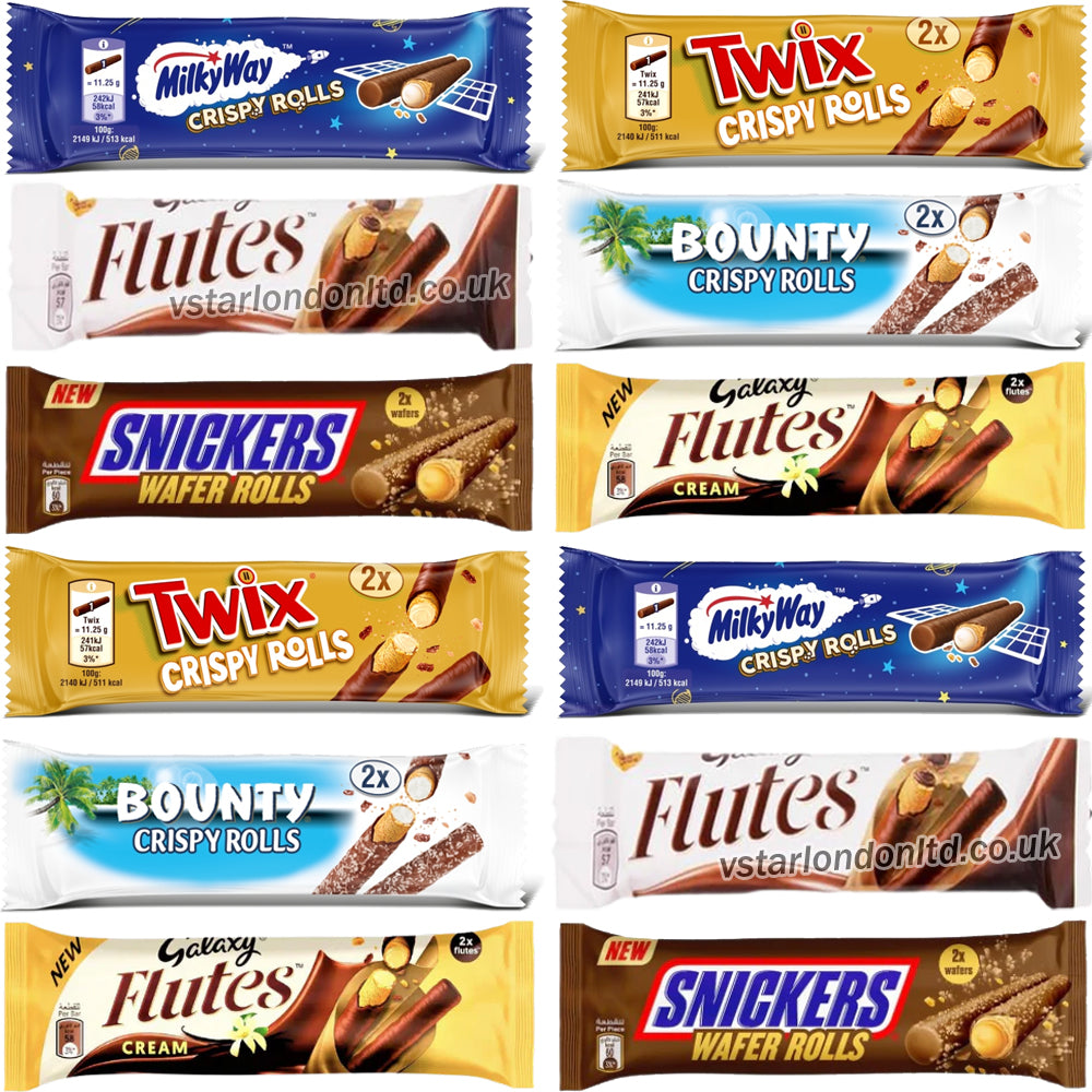 Delicious Chocolate Crispy & Wafer Rolls – Milky Way, Twix, Bounty & More (12 & 24 Packs)