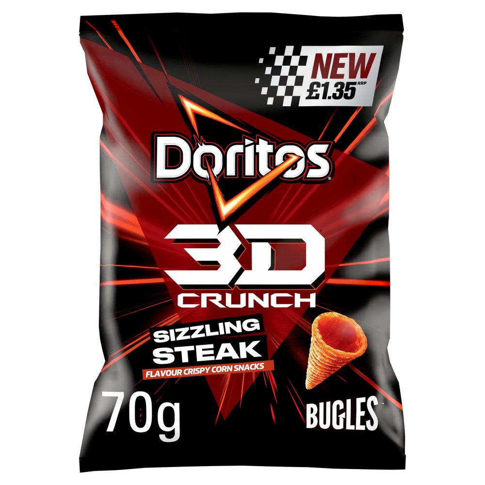 Doritos 3D Crunch Sizzling Steak Crisps 70g PMP (Box of 18)