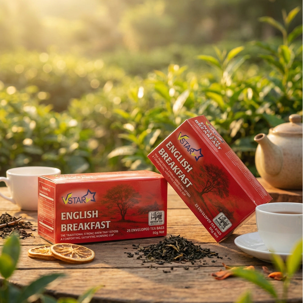 VSTAR English Breakfast Tea – 3 × 50g | Pure Ceylon Black Tea (75 Enveloped Tea Bags)