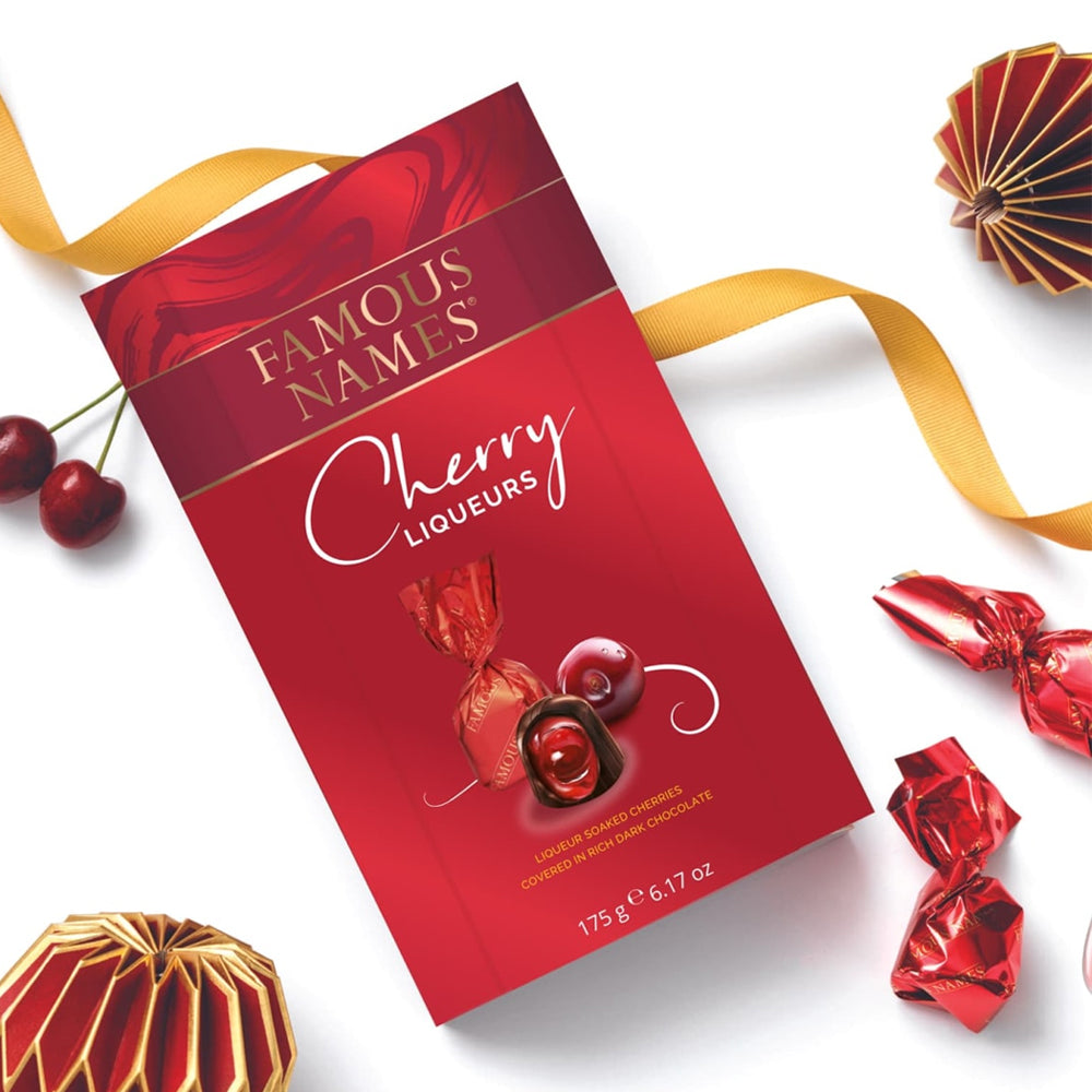 Famous Names Cherry Liqueurs 175g | Dark Chocolate Gift Box