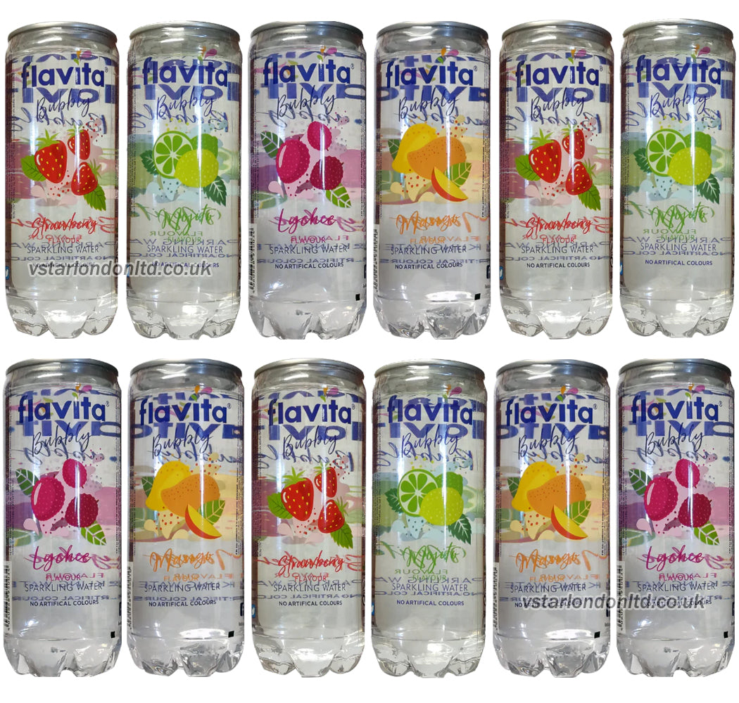 Flavita Sparkling Drink Cans – Mango, Mojito, Strawberry, Lychee (12 & 24 Cans)