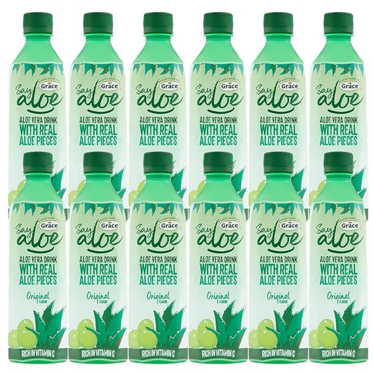 Grace Say Aloe Vera Drink Original 500ml – Pack of 12 Bottles