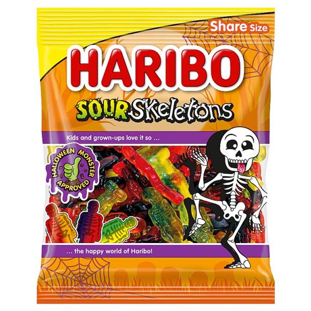 HARIBO Sour Skeletons Fruit Flavour Sour Jelly Sweets Sharing Bag 12x140g