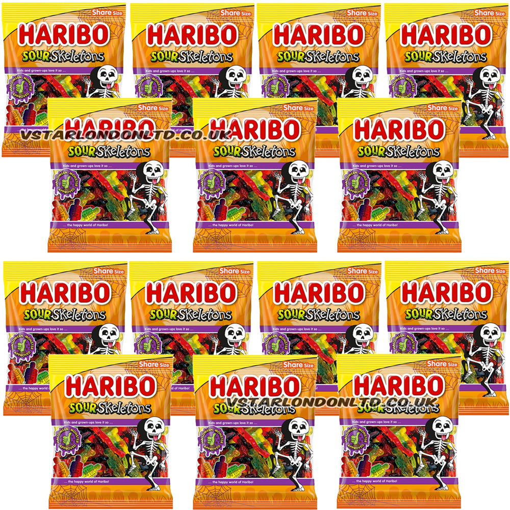 HARIBO Sour Skeletons Fruit Flavour Sour Jelly Sweets Sharing Bag 12x140g