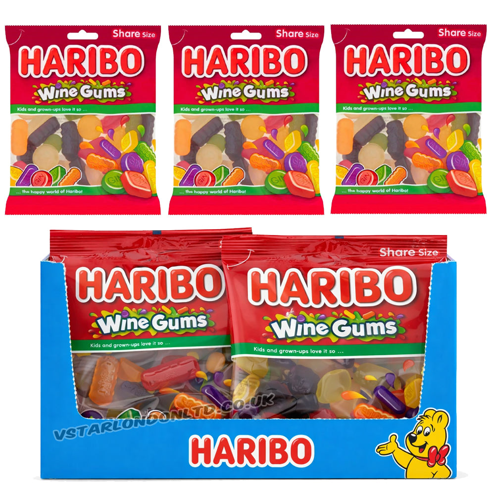 HARIBO Wine Gums Fruit Flavour Jelly Sweets Sharing Bag 140g PMP (Box of 12)
