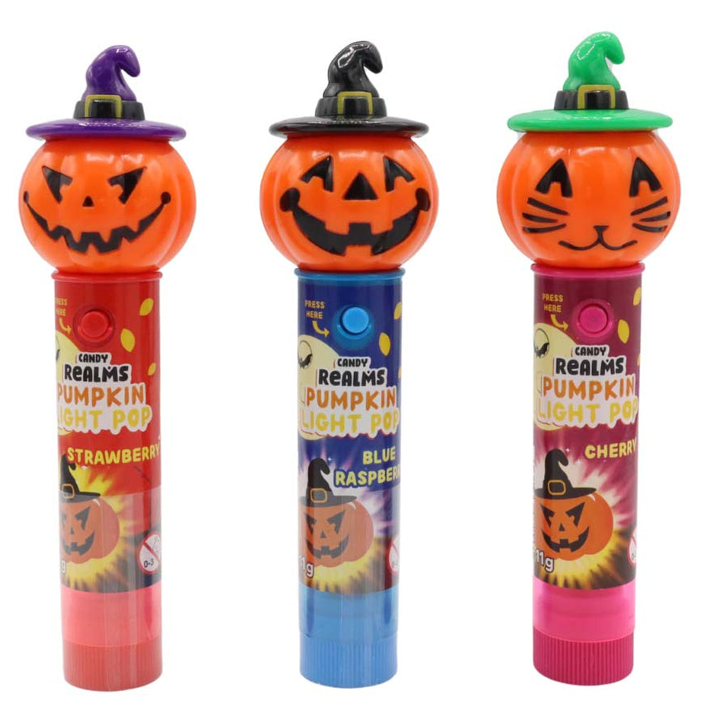 Candy Realms Halloween Pumpkin Light Pop Lollipops 12 x 11g