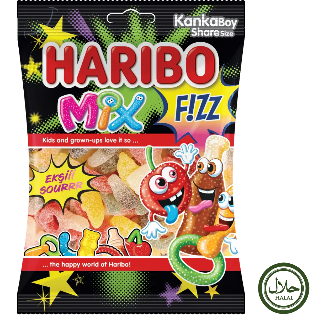 Haribo Halal Fizzy Mix 70g (12 & 24 Bags)