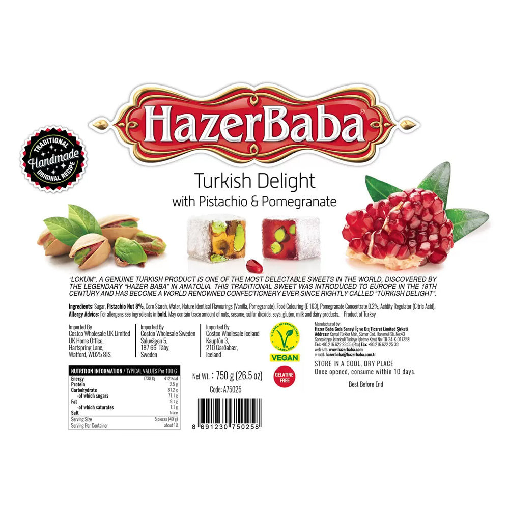 HazerBaba Turkish Delight Pistachio & Pomegranate 750g | Vegan