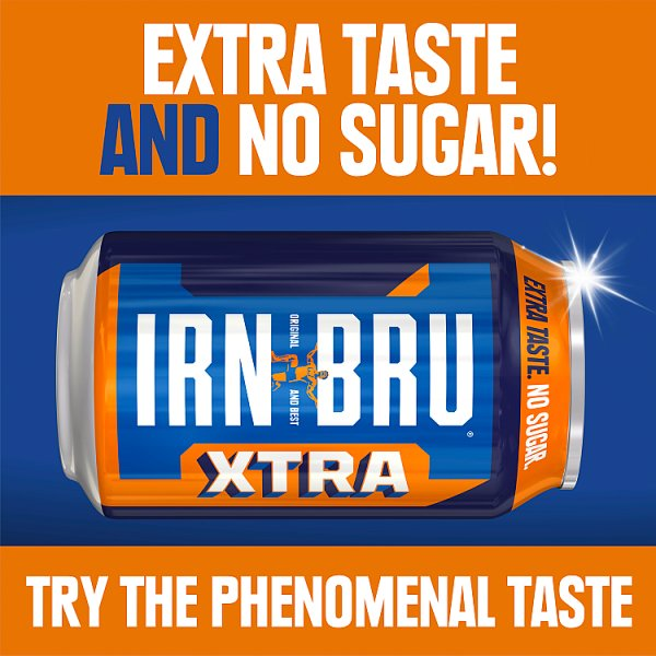 IRN-BRU Xtra No Sugar Soft Drink Can 330ml (Case of 24)