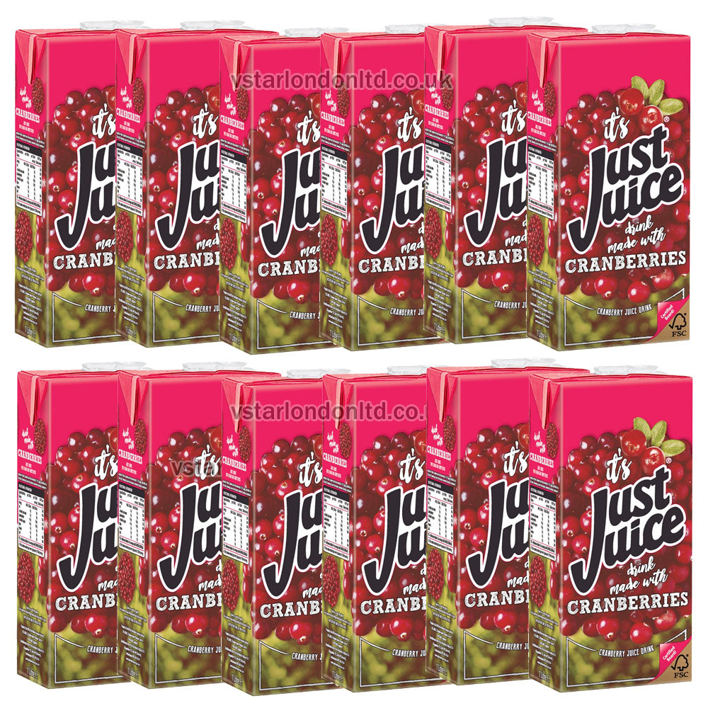 Just Juice Cranberry Drink – 1 Litre, 12-Pack – Refreshing & Natural Taste