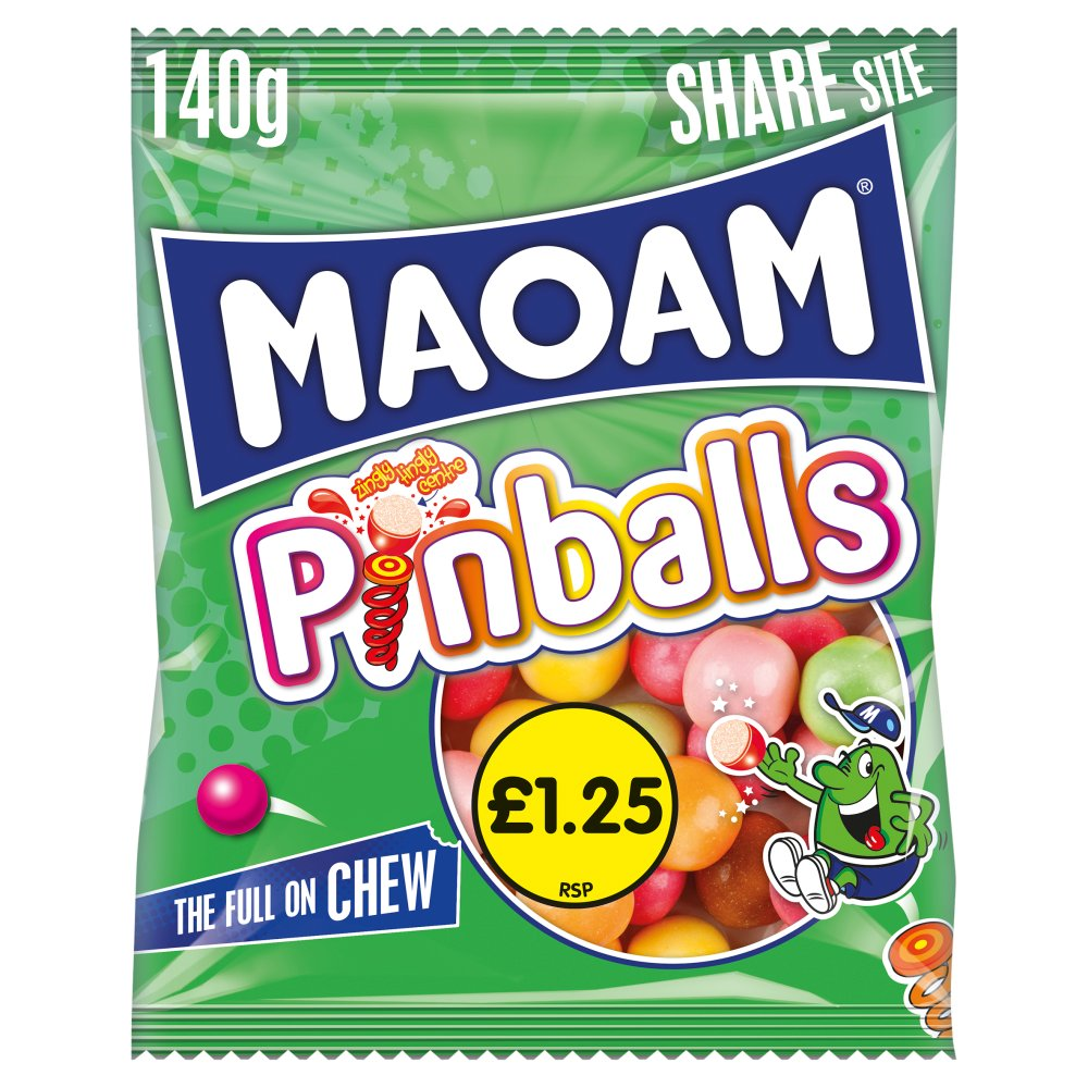 MAOAM Pinballs Fruit & Cola Flavour Chewy Sweets Bag 140g (Box of 14) PMP