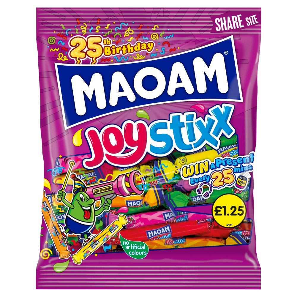 MAOAM Joystixx Fruit & Cola Flavour Chewy Sweets Sharing Bag 140g PMP (Box of 14)