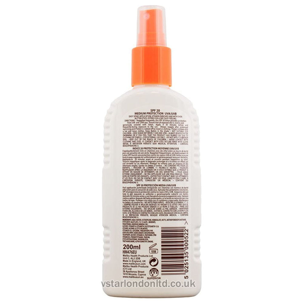 Malibu Sun Lotion Spray SPF 20 | 200ml | Broad Spectrum Protection