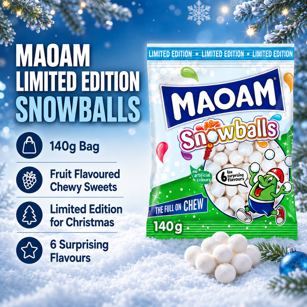 Maoam Limited Edition Snowballs 140g PMP Christmas Sweets (Box of 12)
