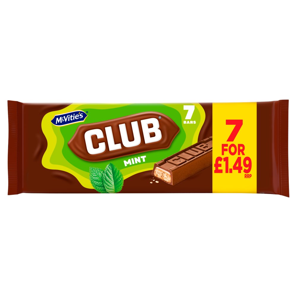 McVitie’s Club Mint Biscuit Bars PMP 7 x 22g (154g) – Box of 12