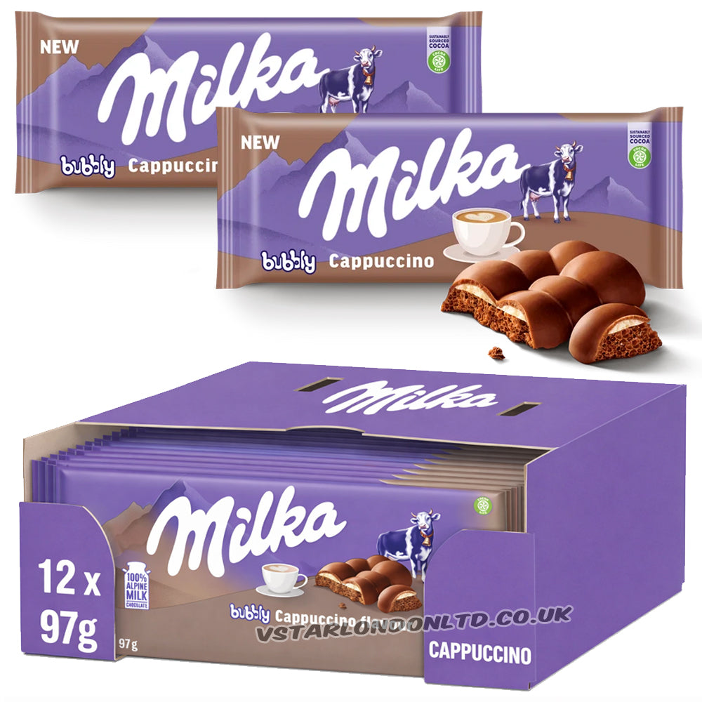 Milka Bubbly Cappuccino Milk Chocolate Bars 97g | Box of 12 – UK