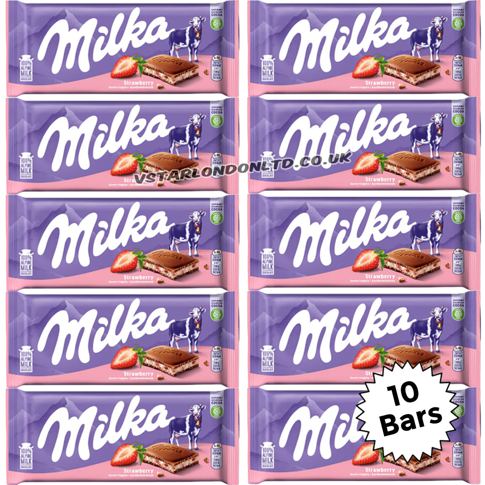 Milka Strawberry Chocolate Bars – 10 or 22 Pack (100g Each)