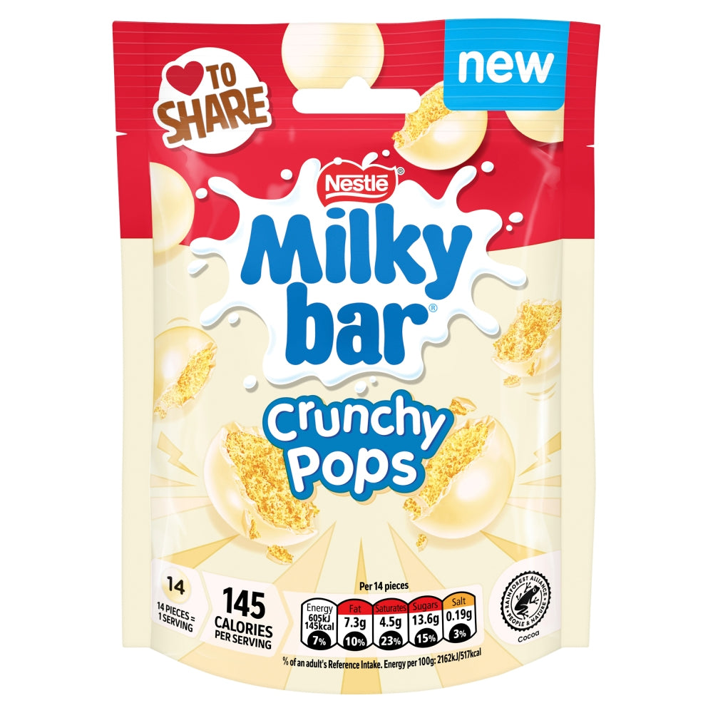 Milkybar Crunchy Pops White Chocolate Sharing Bag 90g (Box of 10)