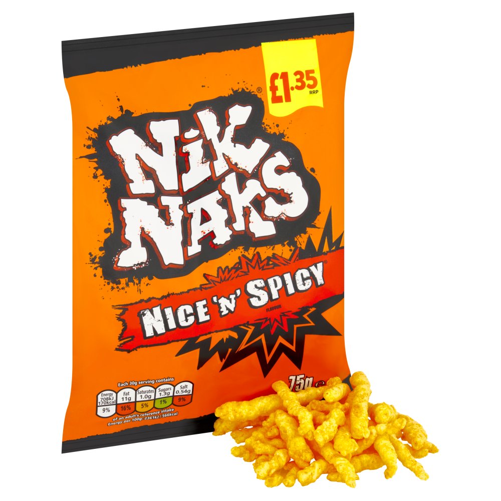 Nik Naks Nice 'N' Spicy Crisps 75g PMP £1.35 (Box of 20)