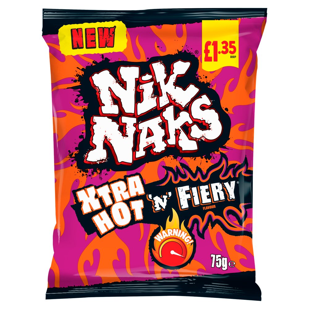 Nik Naks Xtra Hot 'N' Fiery Crisps 75g £1.35 PMP (Box of 20)