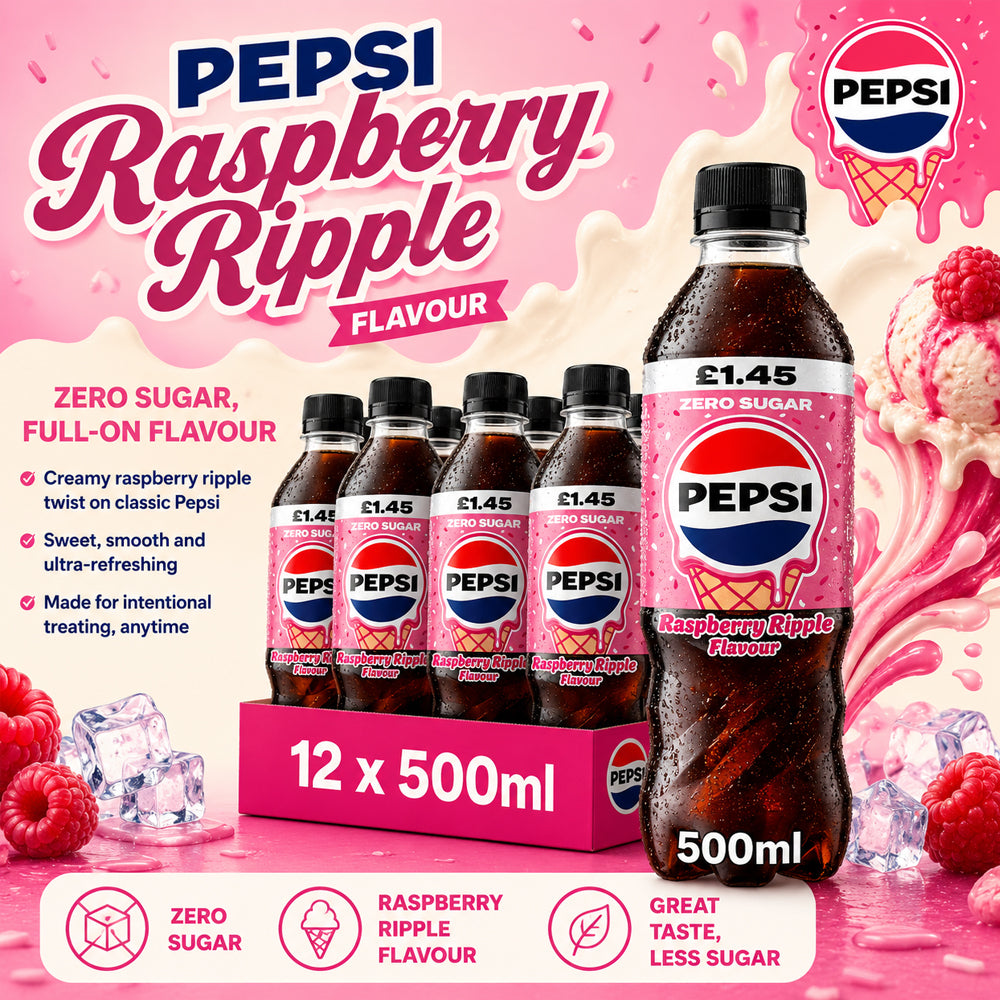 Pepsi Raspberry Ripple Flavour Zero Sugar 500ml (Case of 12)
