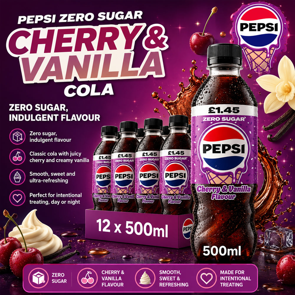 Pepsi Zero Sugar Cherry & Vanilla Cola PMP 500ml (Case of 12)
