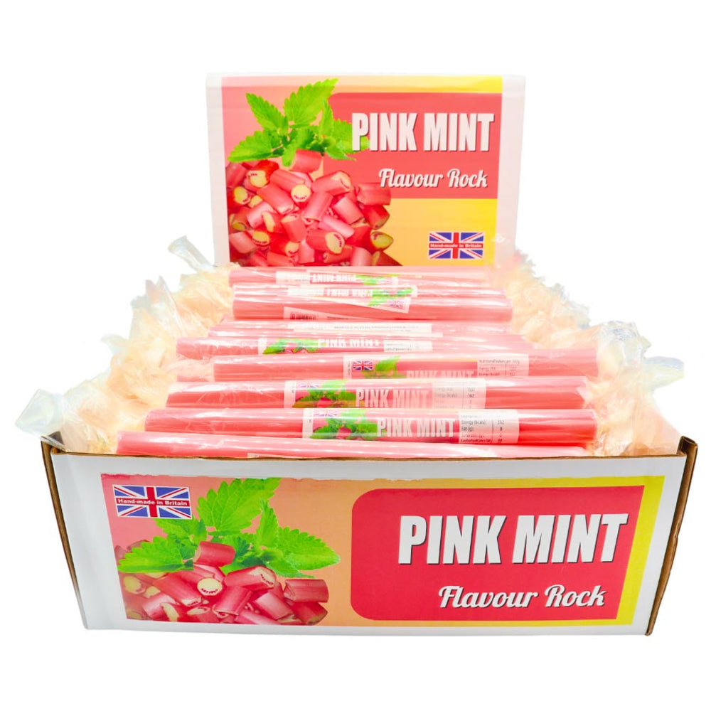 Pink Mint Flavoured Rock 120 x 25g – Classic Seaside Candy