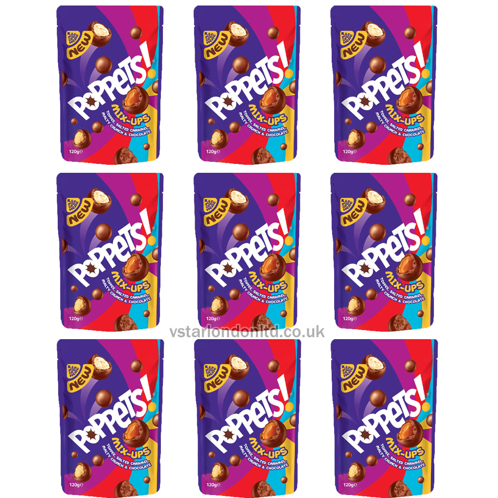 Poppets Mix-Ups Toffee, Salted Caramel, Malty Crunch & Chocolate 120g(Pack of 9 Bags)