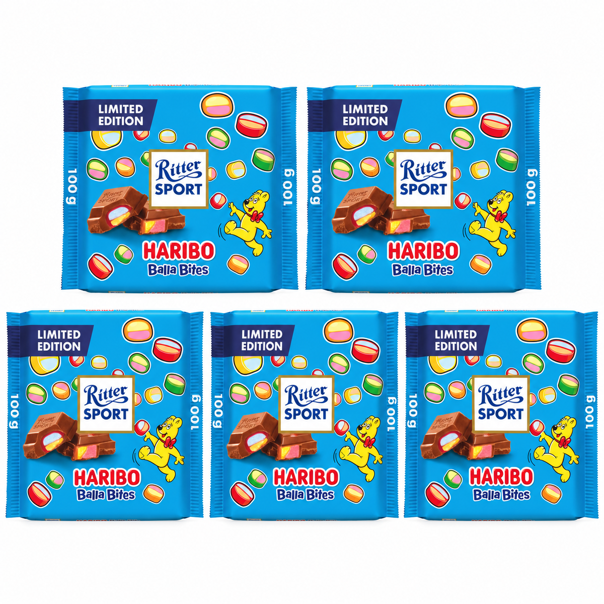 Ritter Sport Limited Edition Haribo Balla Bites Chocolate 100g (Pack of 5)