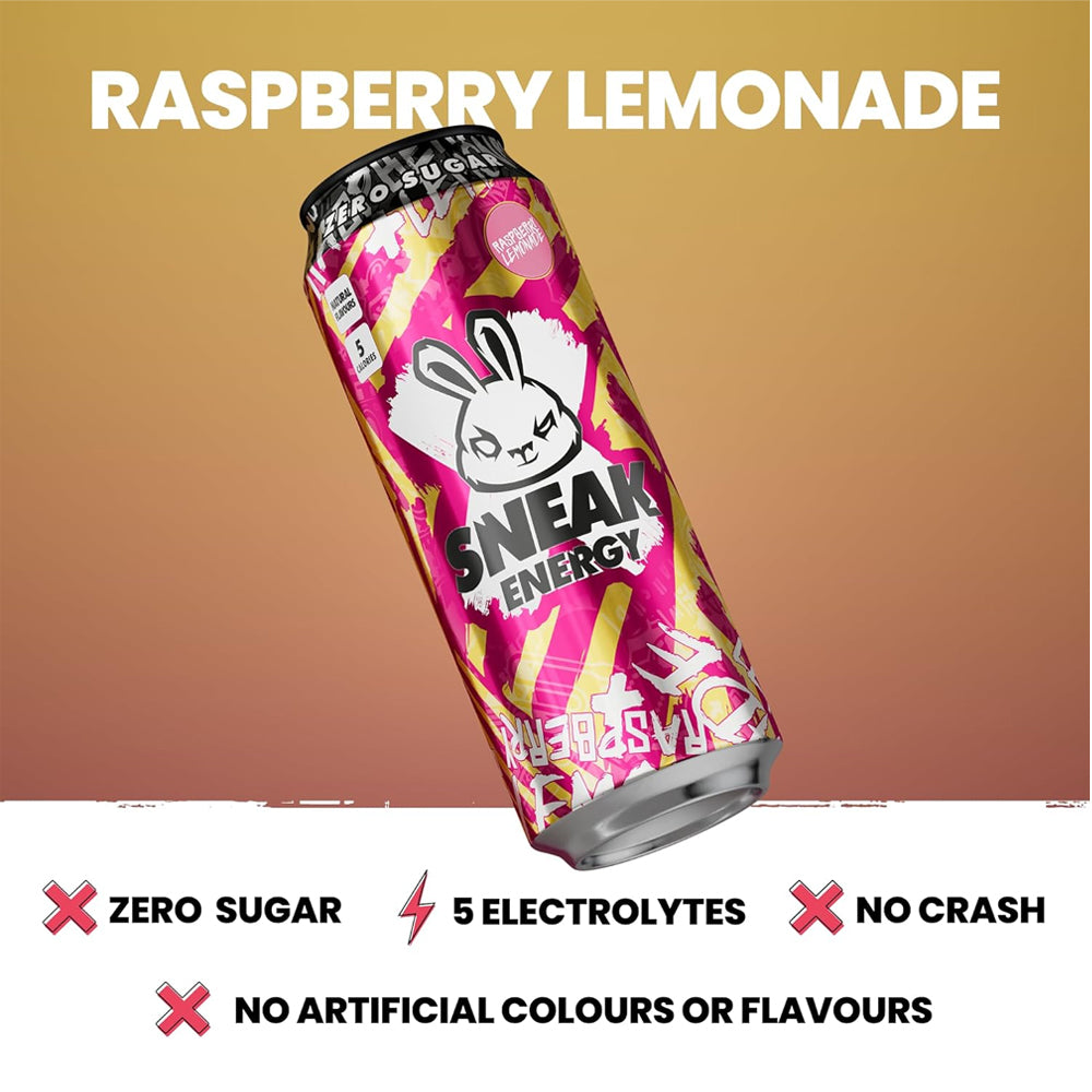 Sneak Energy Raspberry Lemonade Cans 500ml (Pack of 12)