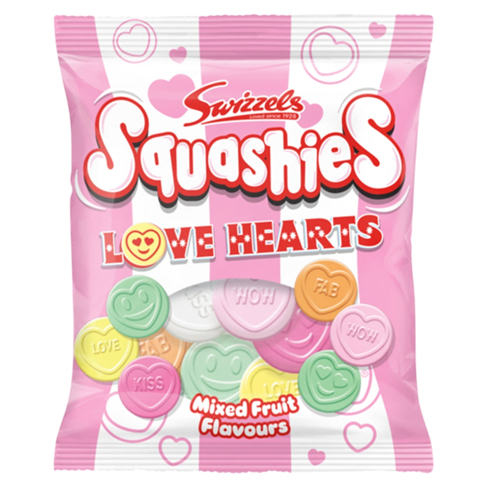 Swizzels Squashies Love Hearts Mixed Fruit Gums 120g – Box of 12