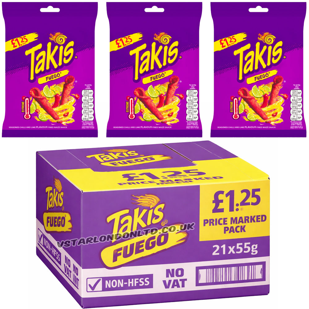 Takis Fuego Chilli & Lime Flavour Corn Snack 55g (Box of 21)