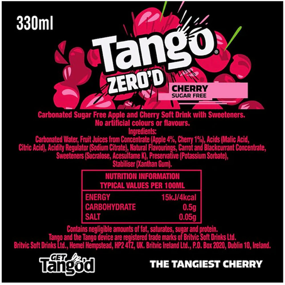 Tango Zero'D Cherry Sugar Free 330ml (Case of 24)