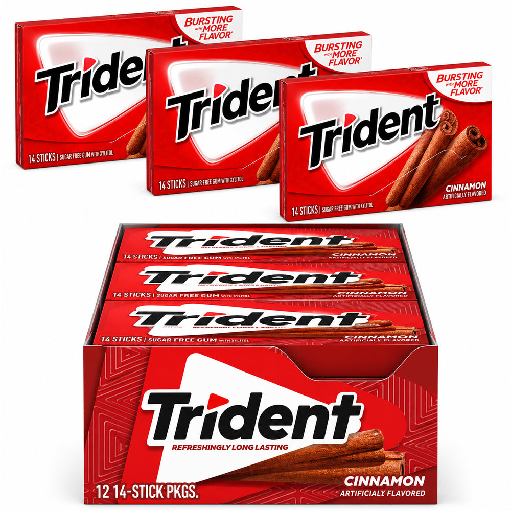 Trident Cinnamon Sugar Free Gum, 12 Packs of 14 Pieces (168 Total Pieces)