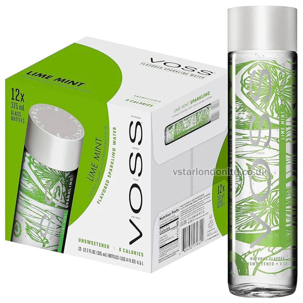 VOSS Sparkling Water Variety Pack – Tangerine Lemongrass, Lime Mint, Lemon Cucumber – 375ml (12-Pack)