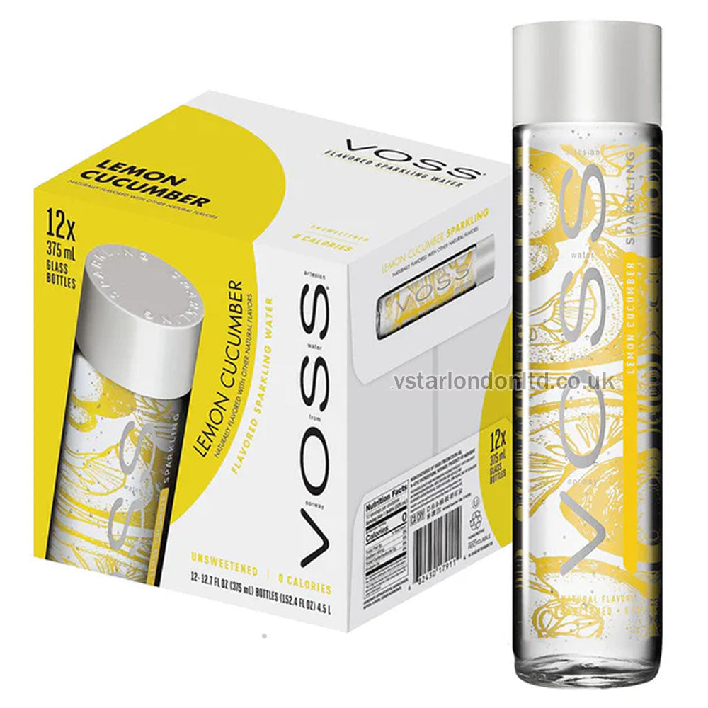 VOSS Sparkling Water Variety Pack – Tangerine Lemongrass, Lime Mint, Lemon Cucumber – 375ml (12-Pack)