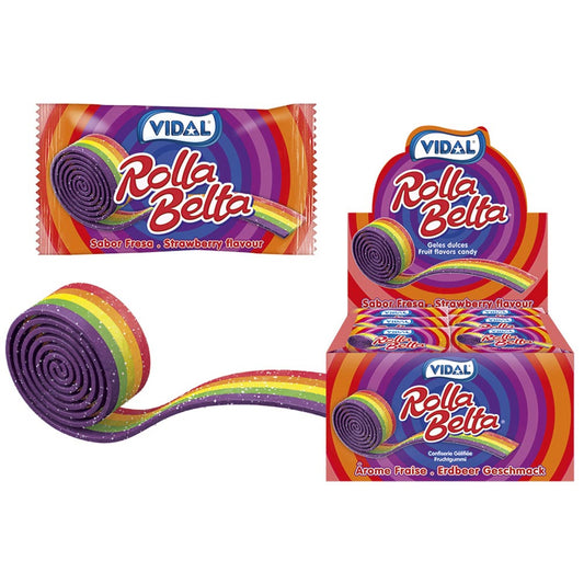 Vidal Rolla Belta Rainbow Belts 24 x 19g | Fizzy Strawberry Treats