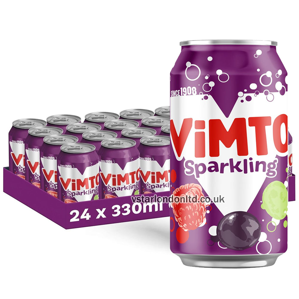 Vimto Sparkling 330ml – Fruity Fizzy Drink (12 or 24 Cans)
