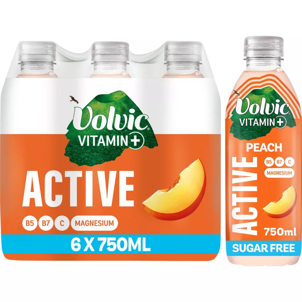 Volvic Vitamin+ Active Peach Sugar Free Flavoured Water 750ml (Case of 6)